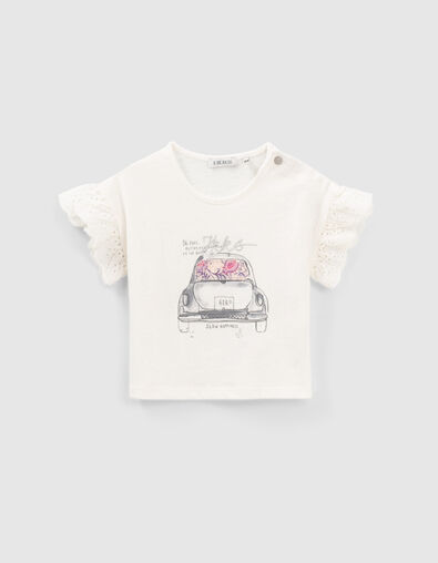 T-shirt blanc cassé visuel voiture et broderie bébé fille - IKKS