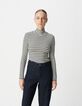 Dames-T-shirt met navy coltrui en witte strepen-2