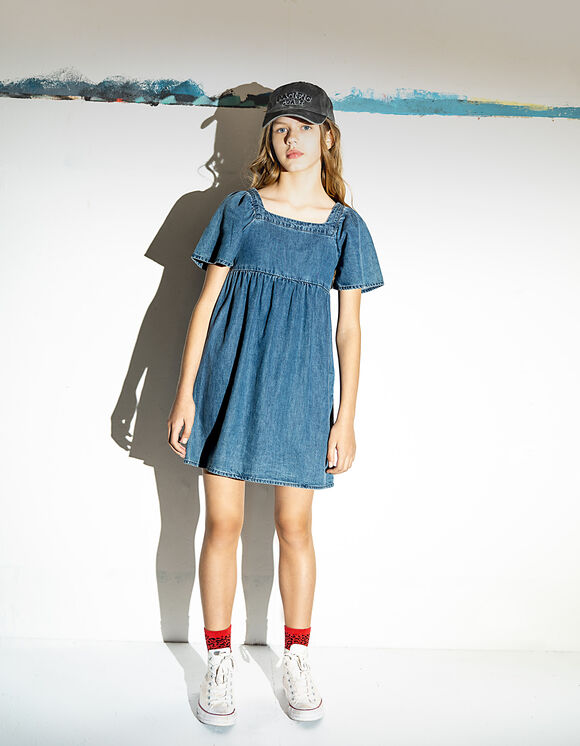 Girls' stone blue organic Tencel® denim dress