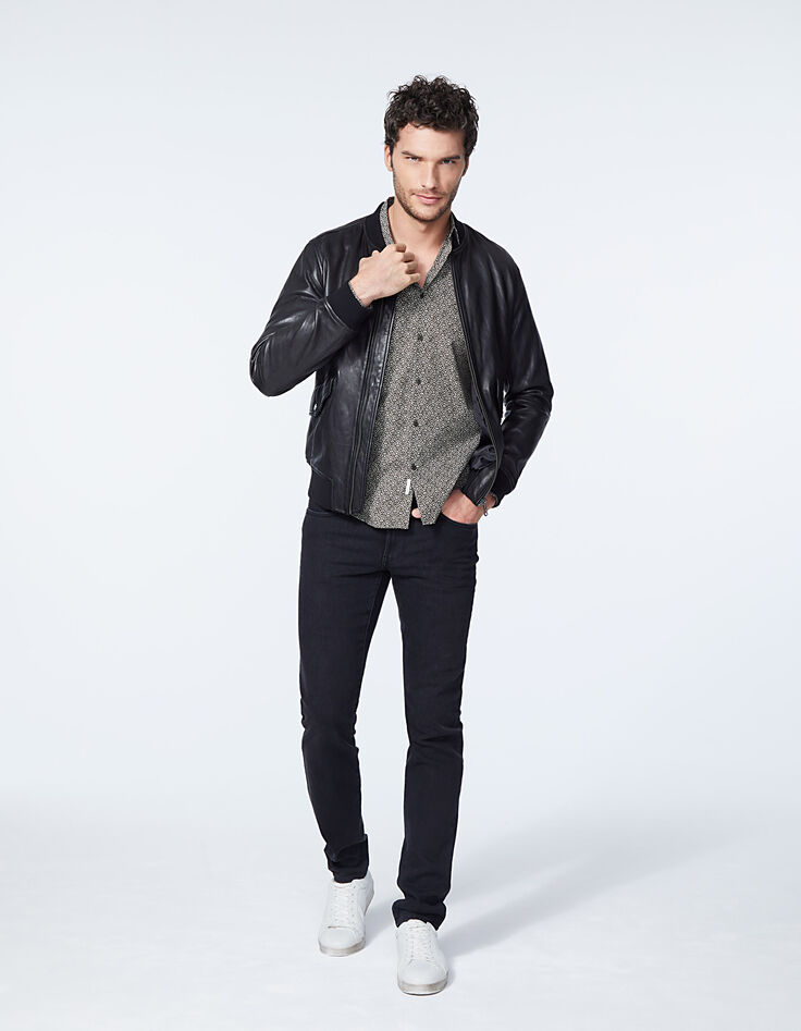 Chemise SLIM dark kaki imprimé minimaliste ethnique Homme-5