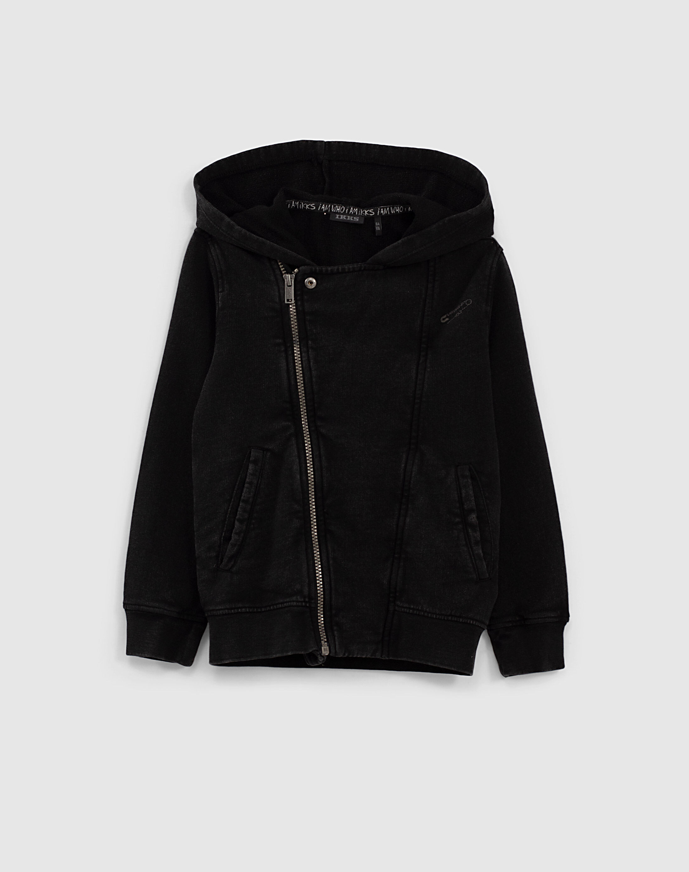 Boys black sweatshirt fabric biker style cardigan IKKS