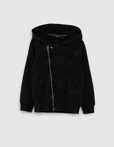 Boys’ black sweatshirt fabric biker-style cardigan - IKKS