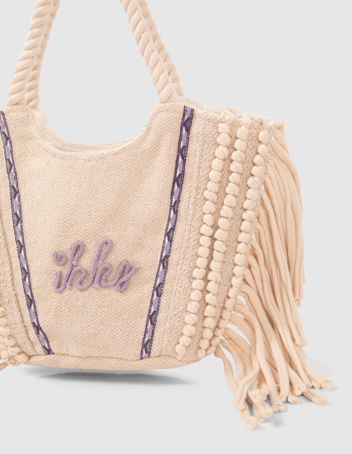 Girls’ ecru embroidered, fringed bag