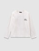 Girls’ ecru organic cotton T-shirt with cake image-3
