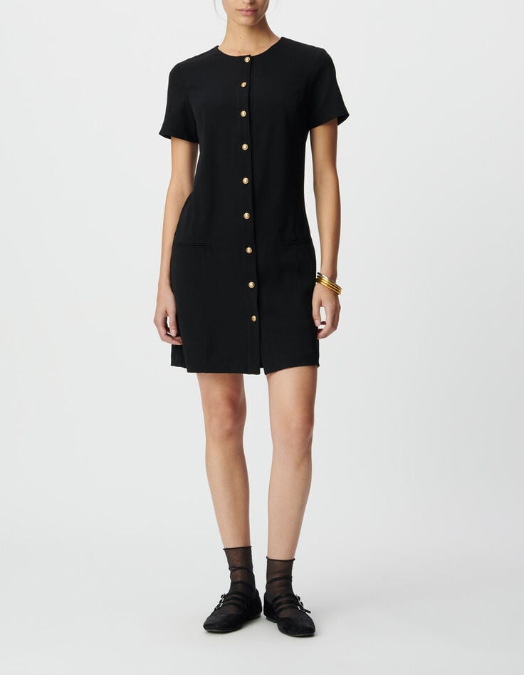 Robe courte noire boutonn&eacute;e devant Femme-1