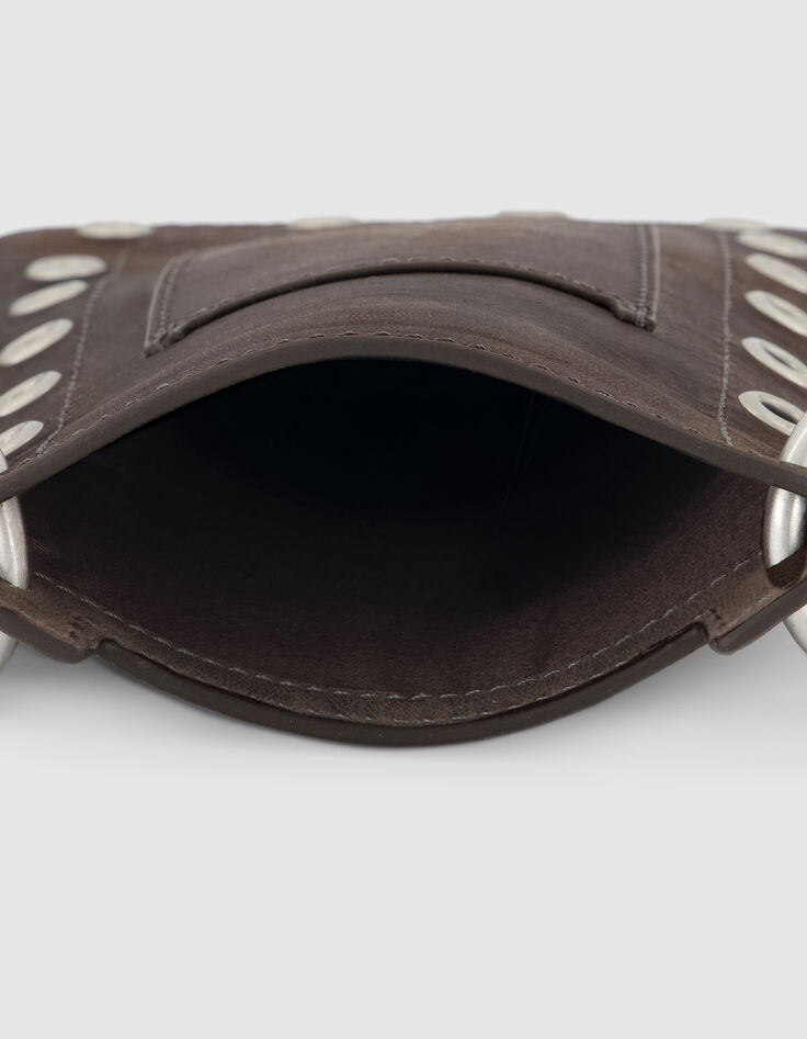 The clutch bag brown leather eyelets Women-6