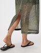 Khaki strapless dress with sequins for women-5
