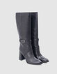 Bottes noires cuir à talon brides croisées Femme-5