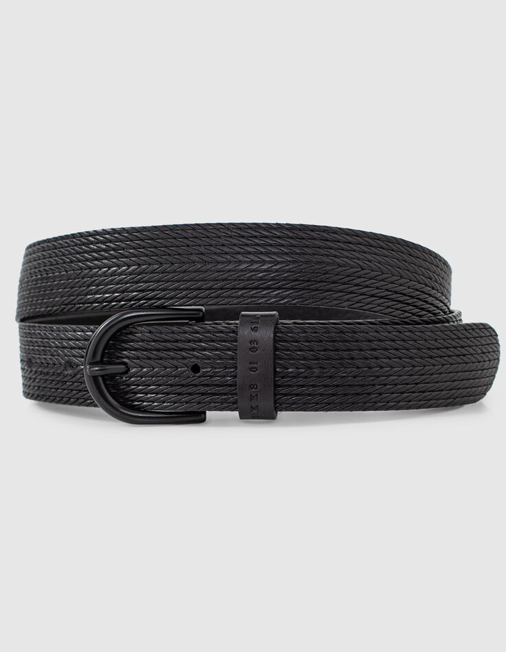 Ceinture noire en cuir relief tressage Homme-2