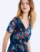 Vestido recto cuello de pico de gasa estampado floral-5