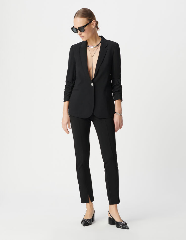 Veste tailleur en crêpe coloris noir femme-1