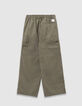 Boys’ khaki wide-leg cargo trousers-4