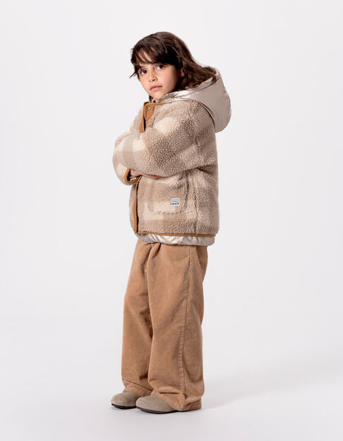 Girls’ gold and sherpa check reversible padded jacket - IKKS