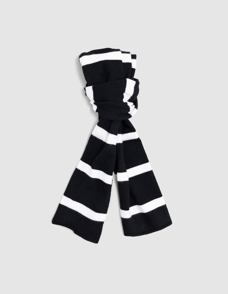 Echarpe noire tricot rayures blanches fille-1