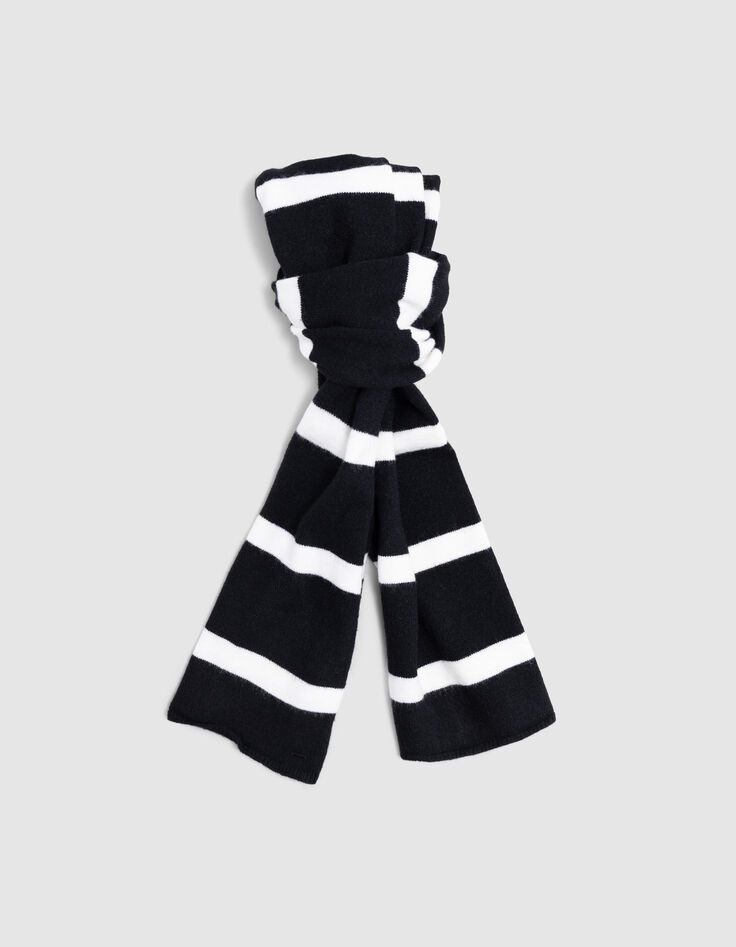 Echarpe noire tricot rayures blanches fille-1 Echarpe noire tricot rayures blanches fille-1
