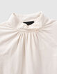 Blouse kalkkleur biokatoen kraag met knopen Dames-6