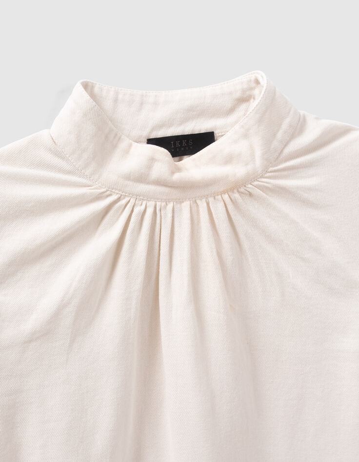 Blouse kalkkleur biokatoen kraag met knopen Dames-6