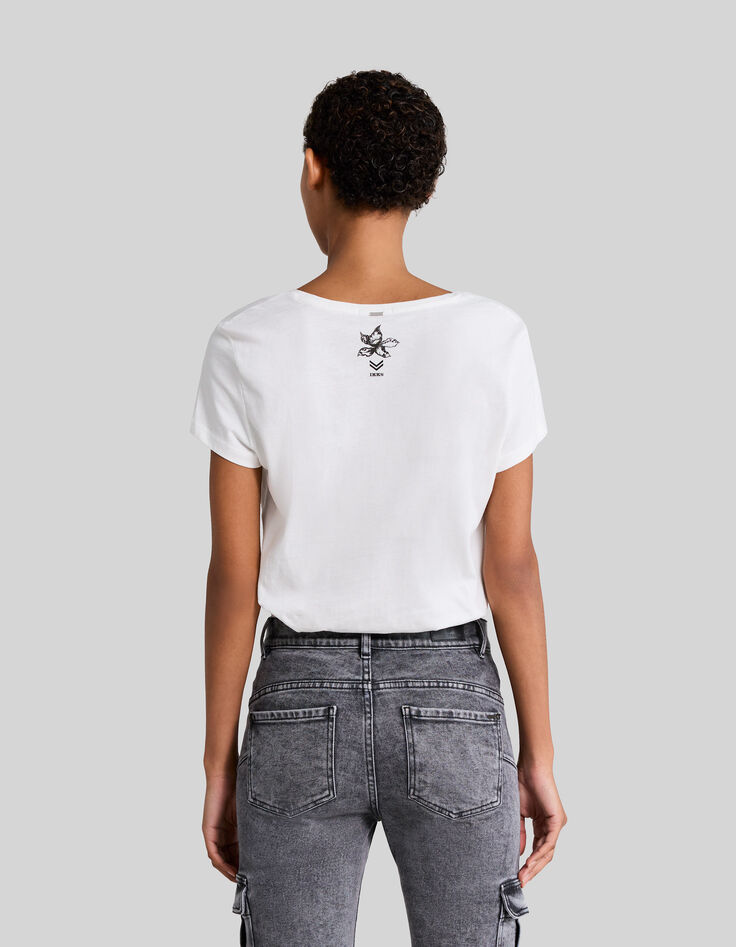 Camiseta blanca algod&oacute;n ecol&oacute;gico serpiente bordado mujer-3