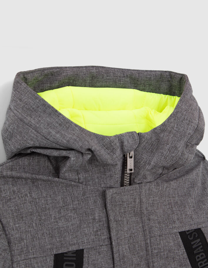 Parka grise doublure vert fluo garçon
