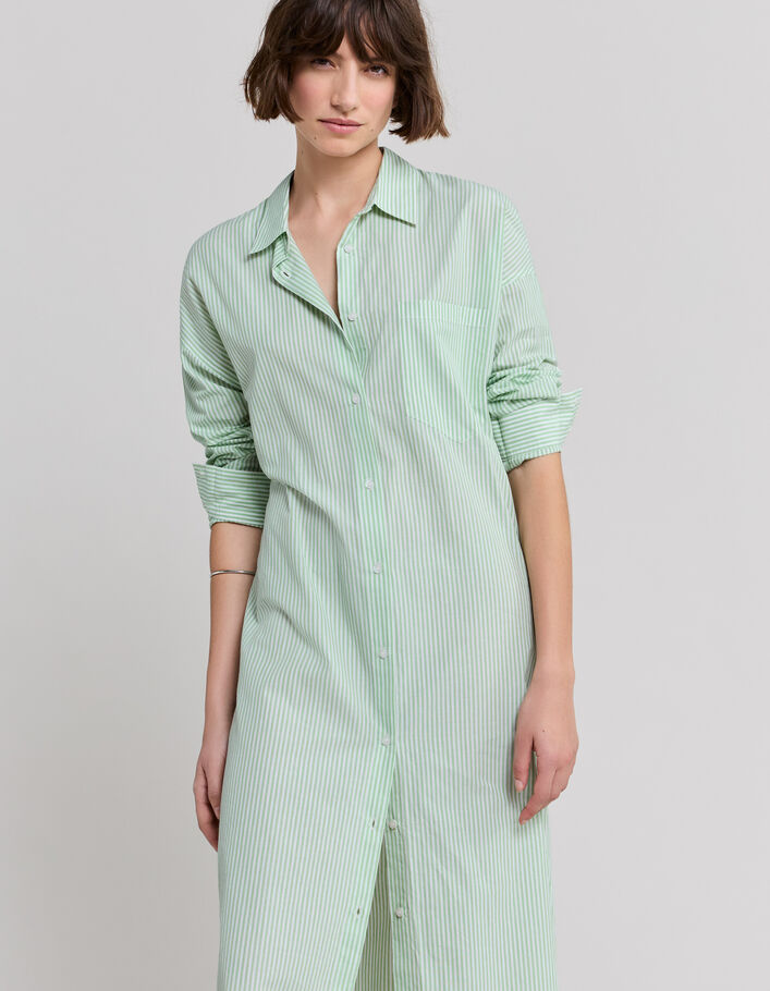 Women’s pistachio striped shirt with embroidered back - IKKS