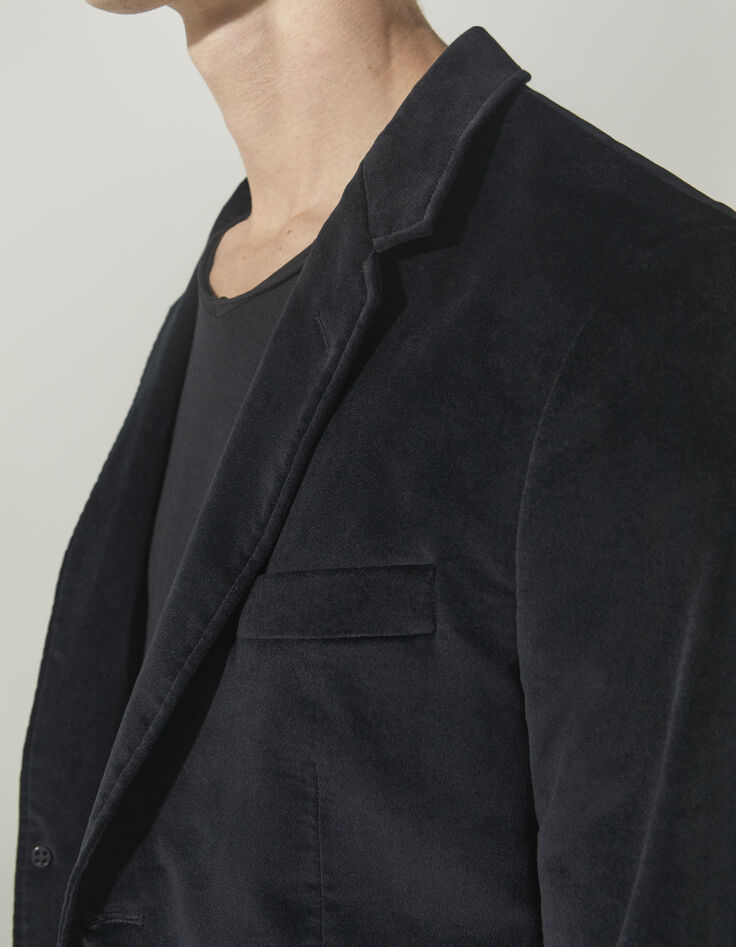 Men’s black smooth velvet suit jacket-4