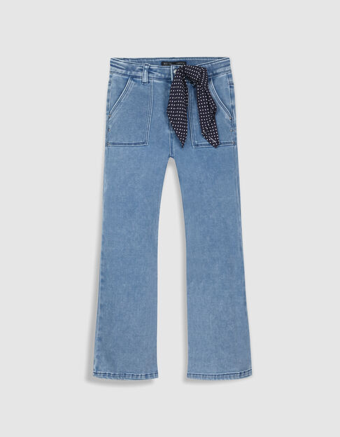Blauwe jeans met wijde pijpen en sjaalprint voor meisjes - IKKS