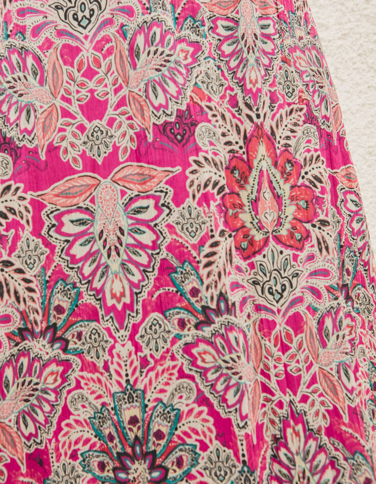 Women’s fuchsia floral bandana print long dress-4
