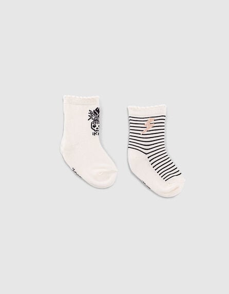 Baby girls’ ecru socks with stripes and pineapples 