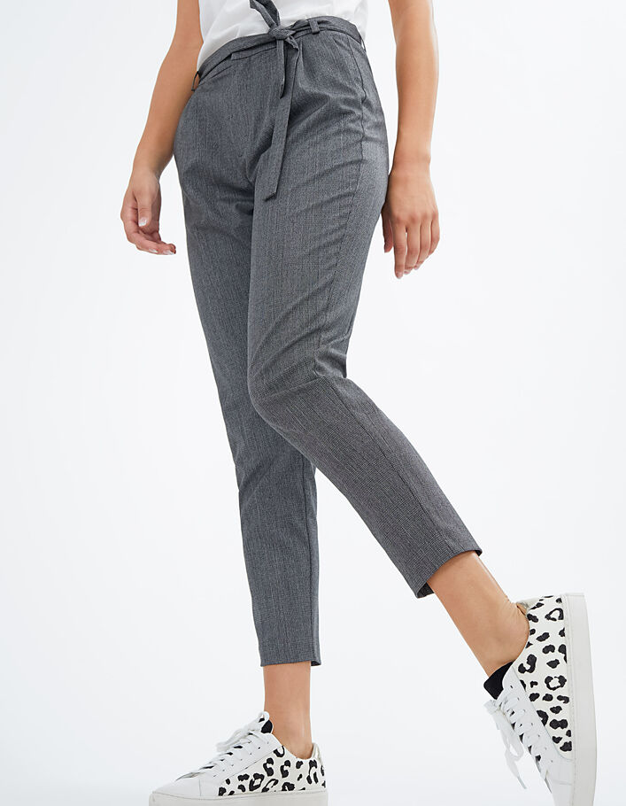 Pantalon gris paper-bag à carreaux prince-de-galles I.Code - I.CODE