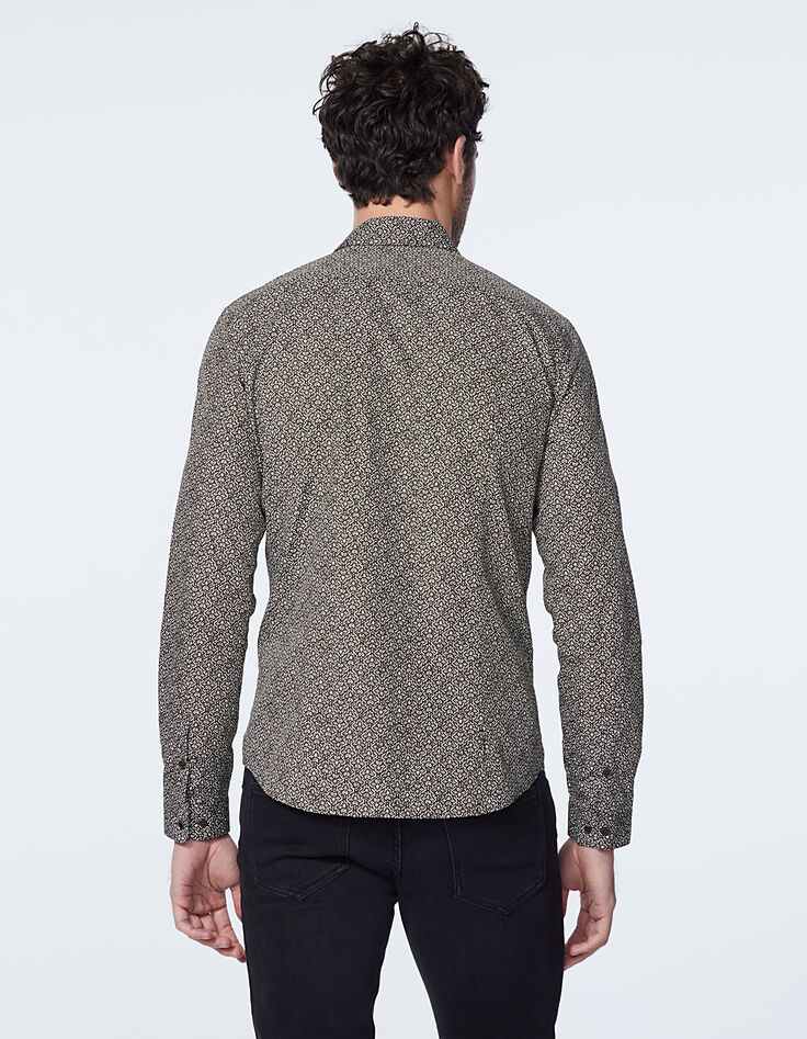 Chemise SLIM dark kaki imprimé minimaliste ethnique Homme-3