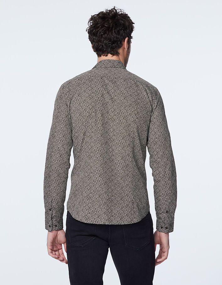 Men’s dark khaki ethnic minimalist print SLIM shirt - IKKS