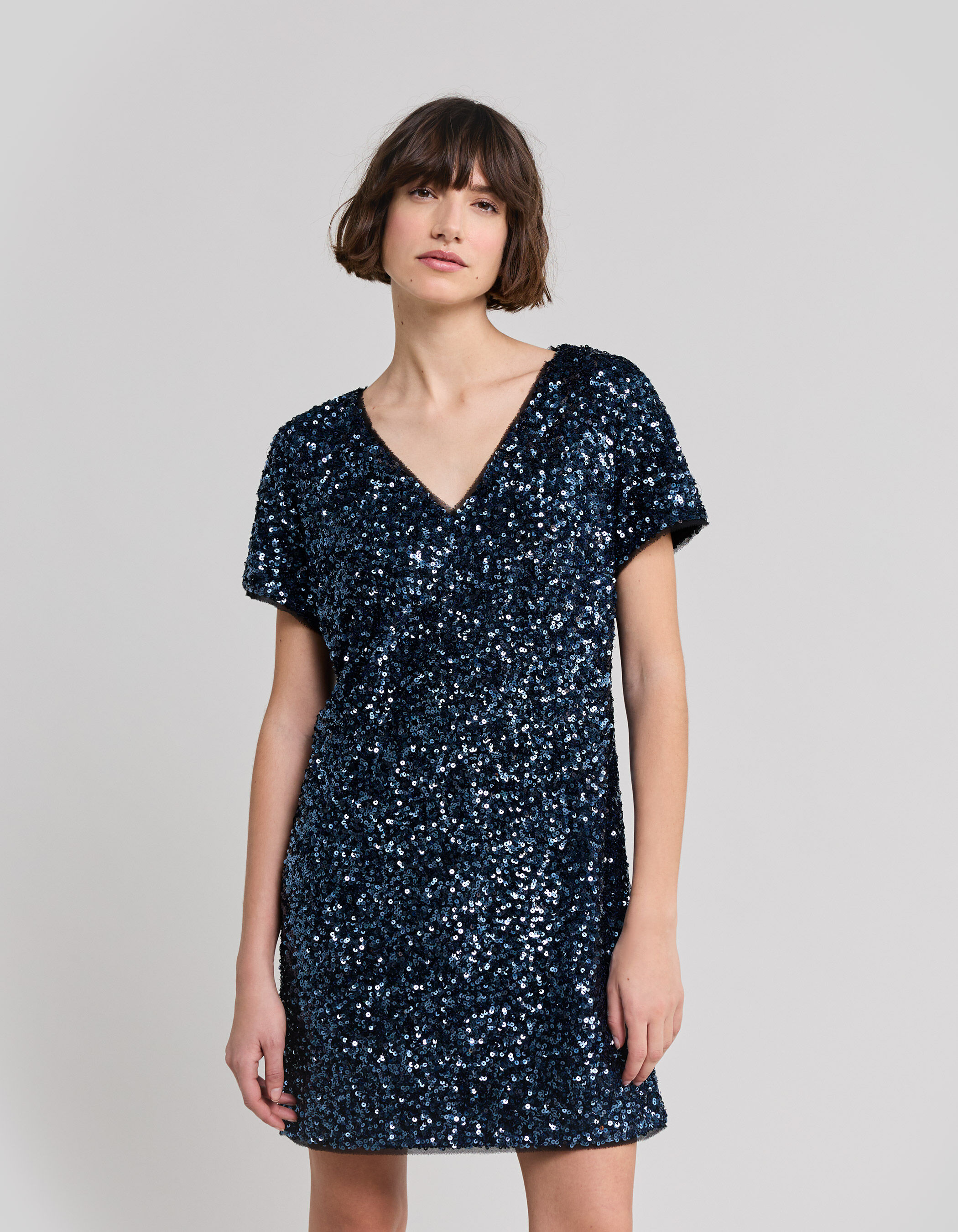 Robe bleue brod e sequins r versible Femme