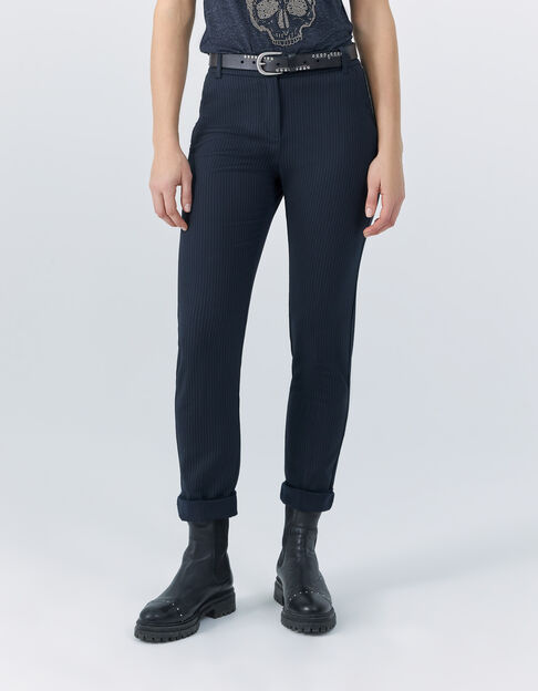 Pantalón de traje recto azul marino rayas tenis mujer