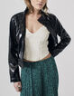 Kurze, schwarze Damenjacke in Vinyl-Optik-2