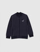 Marineblaue Jungen-Strickjacke mit Tennistreifen-1
