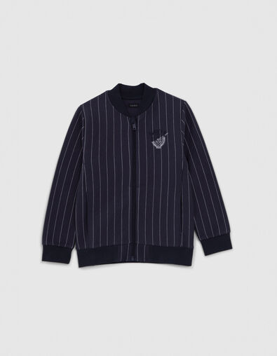 Marineblaue Jungen-Strickjacke mit Tennistreifen - IKKS