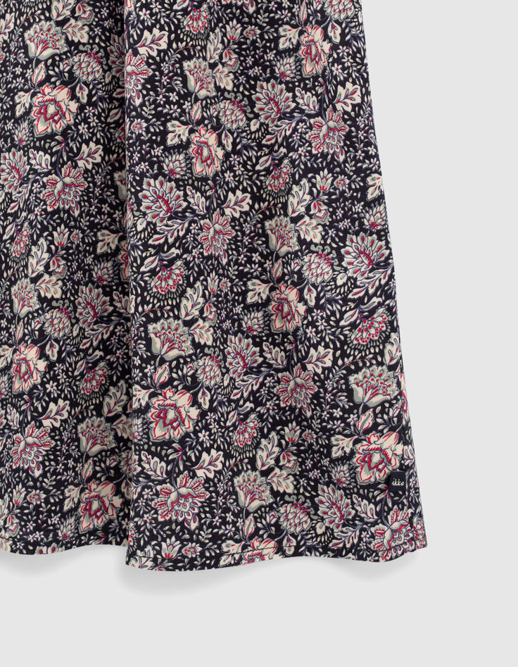 Langes marineblaues Mädchenkleid mit Blumen-Print-4