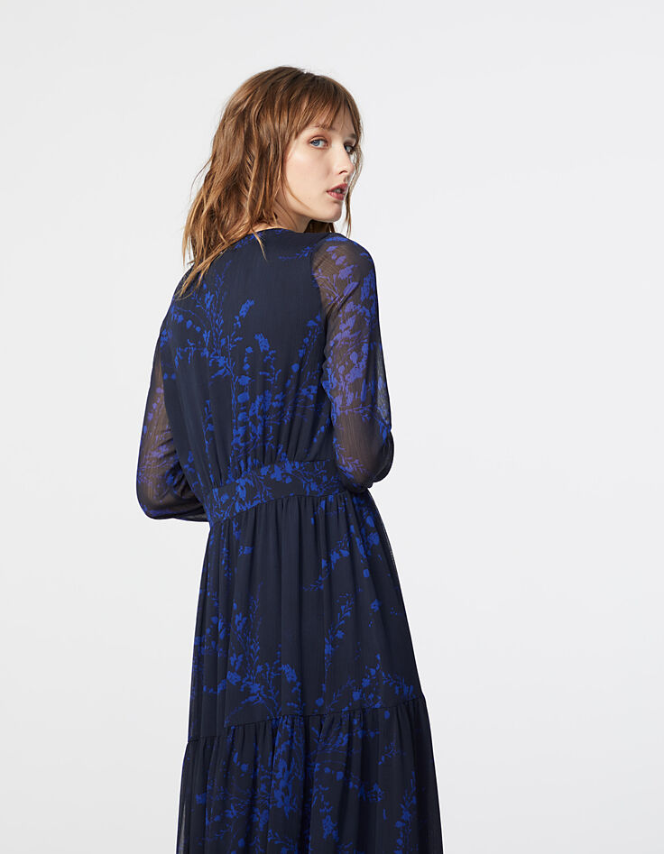Robe longue volantée en voile imprimé floral Ikebana-3