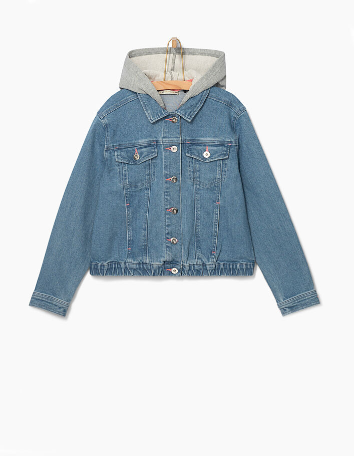 Girls' light blue hooded denim jacket - IKKS
