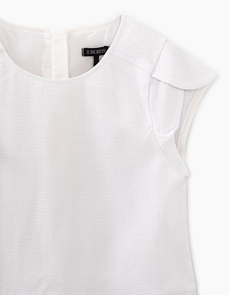 Girls’ optic white honeycomb dress-2 Girls’ optic white honeycomb dress-2