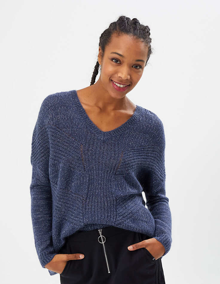 I.Code navy blue mohair mix cape-sweater-2