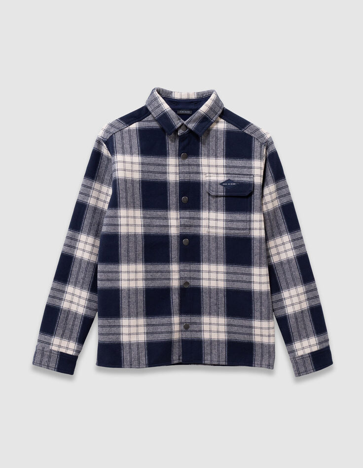 Sobrecamisa azul marino cuadros capucha extraíble niño-7