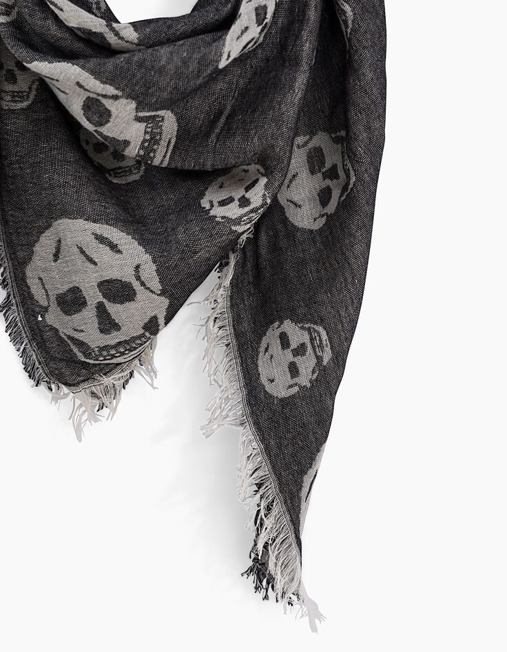 Pañuelo jacquard calavera bordes flecos mujer-2 Pañuelo jacquard calavera bordes flecos mujer-2