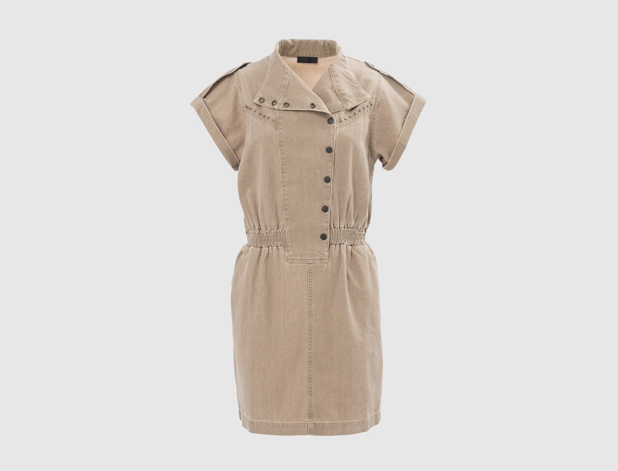 Robe Terra denim kaki col montant d cor clous femme