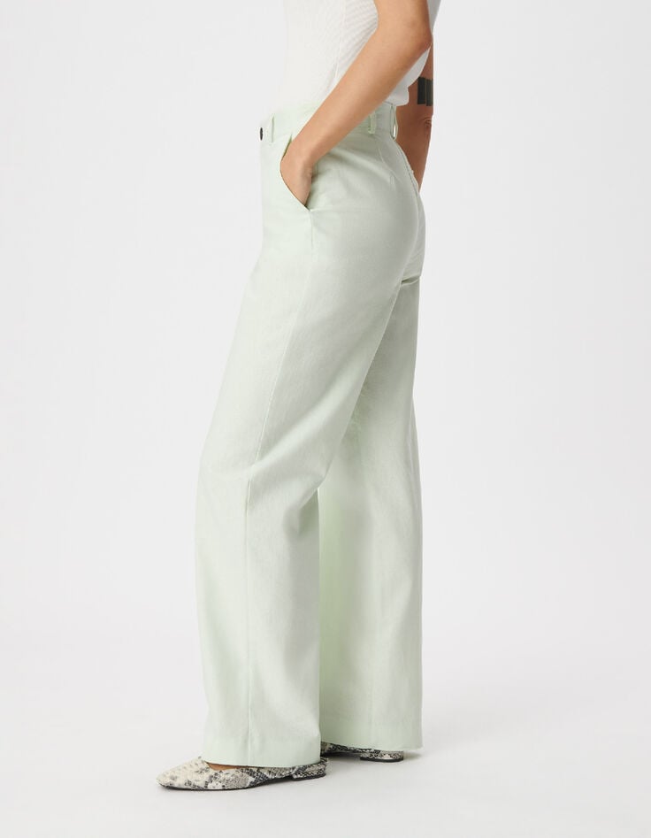 Pantalon de tailleur vert mix lin coton Femme-4