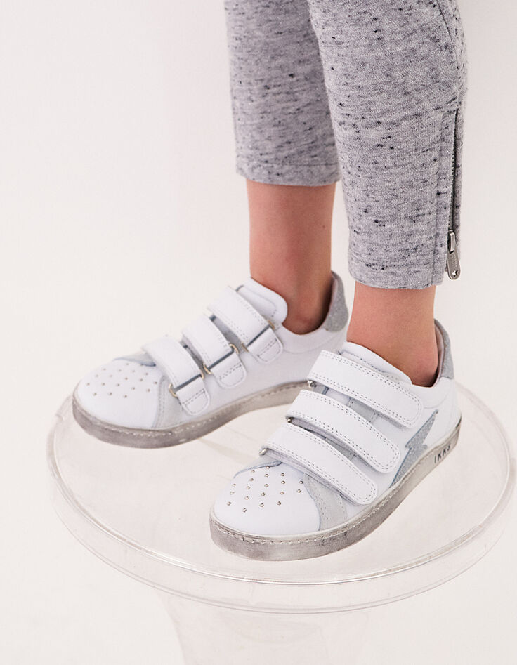 Girls’ off-white Velcro leather trainers with studs-1
