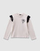 Camiseta beige bordado rosa volantes tul niña-1