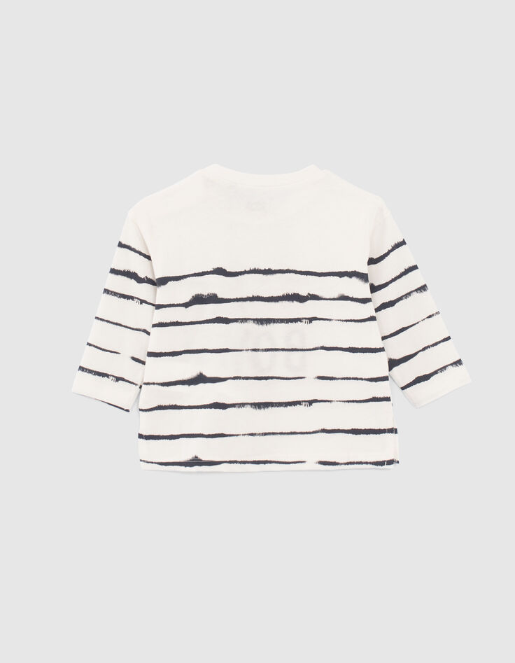 T-shirt blanc rayé marine à message bébé garçon-2