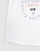 T-shirt écru coton bio message brodé silver fille-5