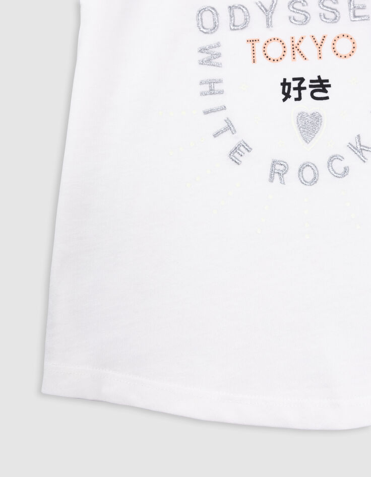 T-shirt écru coton bio message brodé silver fille-5